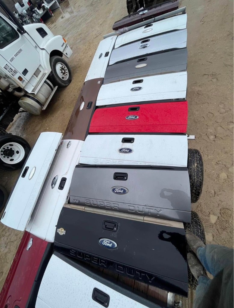 Ford Super Duty tailgates in white, gray, red, brown and black